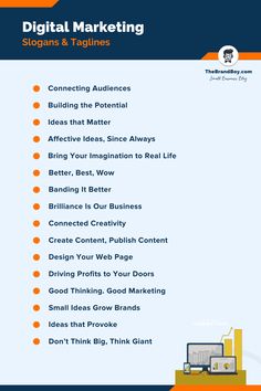 the digital marketing checklist is shown in orange and blue