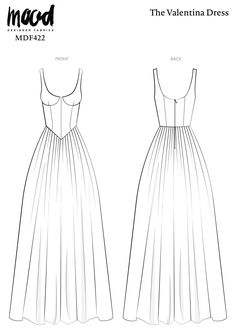 the front and back view of a dress with pleaed skirt, designed by mood