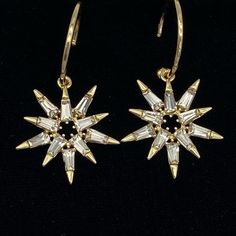 These Wildly Elegant Star Earrings Have Individual Crystals Set Into A Layered Star Design That Is Just Spectacular! The Sparkly Stars Hang From A Gold Tone Hoop, With A Total Drop Of 2” From The Ear (The Stars Are 1” From Top To Bottom. The Crystals Are Extremely Light Refractive, And The Earrings Are Hypoallergenic. Silver Star-shaped Hoop Earrings For Party, Star-shaped Party Earrings With Ear Wire, Silver Star Hoop Earrings For Parties, Star Shaped Earrings With Ear Wire For Party, Silver Star Shaped Hoop Earrings For Party, Christmas Star-shaped Jewelry For Parties, Christmas Party Star-shaped Jewelry, Christmas Star-shaped Party Jewelry, Nickel-free Star Jewelry For Parties