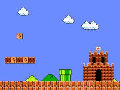 an old - school video game with a castle in the middle and clouds above it