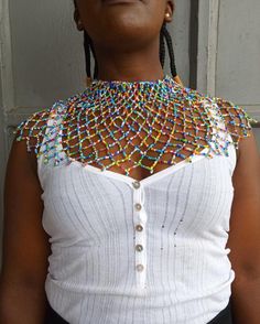 African Beaded wedding necklace, Zulu Cape necklace, Beaded shawl necklace, Christmas gift for her, Women jewelry, Bridesmaid giftThis beaded bib necklace is superbly crafted which can be worn with any outfit at different occasions and it will absolutely makes you stand out.Main color - multicolor.The necklace can be available in different colors.Wholesale available at a fair price,please contact me.For any clarification,please send me a convo or an e-mail.Thank you for visiting and happy shoppi Wedding Multicolor Beaded Chain Beads, Multicolor Beaded Chain Necklace For Wedding, Multicolor Beaded Necklace For Wedding, Unique Colorful Beaded Necklaces For Celebration, Multicolor Beaded Bridal Necklace For Party, Traditional Colorful Beads Bib Necklace For Party, Traditional Bib Necklace With Colorful Beads For Parties, Bohemian Bridal Necklace With Colorful Beads For Festive Occasion, Celebration White Beaded Necklace With Colorful Beads