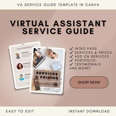 the virtual assistant service guide is displayed in this screenshoter's shop page