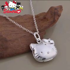 Hello Kitty Silver Locket Necklace Opens To Fit Something Small Like A Photo 925 Stamped New Cute Round Silver Necklace, Cute Silver Round Charm Necklaces, Cute Silver Round Charm Necklace, Hello Kitty Sterling Silver Necklace, Cute Silver Hello Kitty Necklace, Cute Hello Kitty Silver Necklace, Hello Kitty Sterling Silver Jewelry Gift, Sanrio Jewelry, Kawaii Necklace