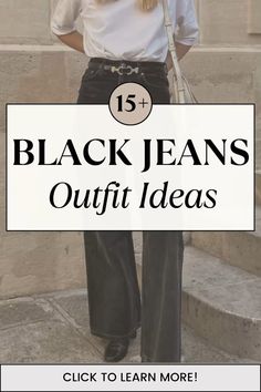 Here are 15+ black jeans outfit ideas that’ll clear up any indecisiveness when it comes to styling them. Click to read it👇 Tops To Wear With Black Jeans, Summer Black Jeans Outfit, Black Wide Leg Jeans Outfit Summer, Faded Black Jeans Outfit Casual, Black Jeans Outfit Summer Casual, What To Wear With Black Jeans, Black Jeans Outfit Work, Womens Black Jeans Outfit, How To Style Black Jeans