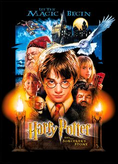 the poster for harry potter is shown in front of an image of his family and friends