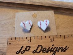 Baseball Heart Clay Earrings Softball Clay Earrings, Sport Clay Earrings, Polymer Clay Baseball Earrings, Cute White Heart Earrings, White Novelty Jewelry For Valentine's Day, Novelty White Jewelry For Valentine's Day, Valentine's Day White Novelty Jewelry, Playful Heart-shaped Everyday Jewelry, Playful Everyday Heart-shaped Jewelry