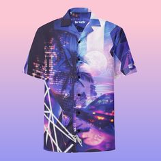 Check out this bold button-down shirt with a trendy oversized fit, that works well for outfit layering! Meet your new favorite Cyberpunk Hawaiian Moon Shirt! It exudes coolness both in terms of style and material. Plus, its featherlight and moisture-wicking material ensures comfort even on the hottest days. This Vaporwave Button Up Shirt with neon purple art is perfect for your summer adventures. Crystal Moon ️ Immerse yourself in the captivating cyberpunk dreamscape of "Crystal Moon." This neon Spring Button-up Camp Shirt For Streetwear, Trendy Collared Camp Shirt For Summer, Trendy Summer Button-up Shirt, Blue Camp Shirt For Summer Streetwear, Retro Button-up Summer Shirt, Retro Button-up Shirt For Summer, Printed Collared Streetwear Shirt, Printed Collared Shirt For Streetwear, Collared Tops For Summer Streetwear