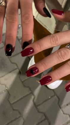 Red And Black Nail, Milky Nails, Black Nail, Minimalist Nails