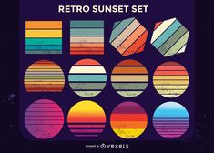 retro sunset set with different colors and shapes