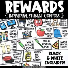 reward cards for students to use with their school's black and white items in the classroom