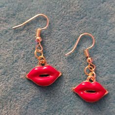 Pair Of Lipstick Kisses Earrings Tags: Rocky Horror Picture Show, Fashionista, Glamazon, Glam, Glamorous Lips, Lipstick, Xo, Xoxo, Beauty, Makeup, Cruella, High Fashion, Fashionista, Drag, Retro, Vintage, Rave, Club, Party, Festival, Rock And Roll, Alternative, Casual, Trendy, Kawaii, Femme, Feminine, Girly, Punk, Vamp, Sexy, Summer Cute Metal Earrings For Party, Trendy Red Metal Earrings, Novelty Earrings For Party On Valentine's Day, Lips Earrings, Hypoallergenic Red Metal Earrings, Retro Heart Earrings For Valentine's Day, Novelty Red Pierced Earrings, Valentine's Day Novelty Dangle Earrings, Pink Cowgirl Boots