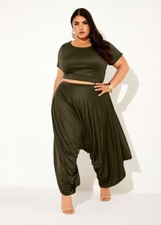 A playful twist on comfort. Statement Pants, Harem Pant, Full Figure Fashion, Matching Tees, Girl Fits, Knit Short, Cute Comfy, Ashley Stewart, Line Store