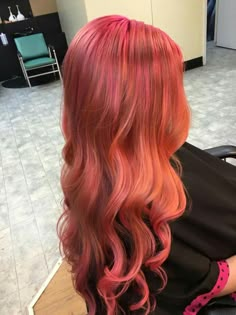 Pink On Ginger Hair, Ginger Hair With Pink Underneath, Copper Hair With Pink Highlights, Sunrise Hair Color, Ginger Pink Hair, Ginger Hair With Pink Highlights, Coral Red Hair, Copper And Pink Hair, Ginger And Pink Hair