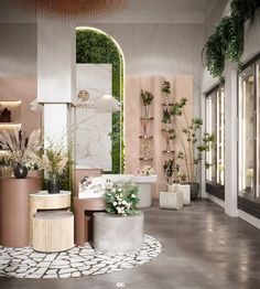 the interior of a flower shop with potted plants