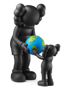 an image of a man holding the world in his hands with two small people around him