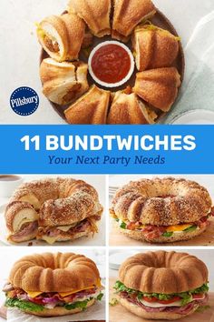 bundtwichs with different toppings are shown in this collage for the next party