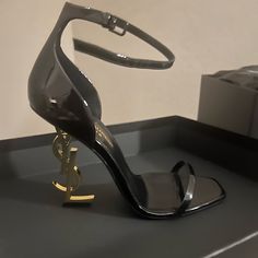 Opyum Sandals In Patent Leather Like Brand New! (Only Worn 30-45 Mins For Graduation) Black Ysl Shoes, Saint Loran Shoes, Ysl Clear Heels, Yves Saint Laurent Wedding Shoes, Opyum Ysl Shoes, Ysl Opyum Heel Black, Yves Saint Laurent Heels, Saint Laurent Heels, Luxury Heels