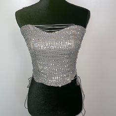 Nwt Sequincorset, Excellent Condition, Size M Strapless Bandage Corset For Party, Fitted Bandeau Corset Belt For Party, Bandeau Party Corset Belt, Spring Party Corset Belt With Corset Back, Spring Party Crop Top Overbust Style, Spring Party Tops With Overbust Shape, Spring Party Crop Top With Corset Back, Fitted Bandage Tube Top For Party, Party Fitted Bandage Tube Top