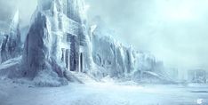 an ice covered mountain with stairs leading up to it