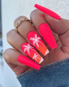 65 Lovely Summer Nail Art Ideas | Cuded Check more at https://statusstory.com/index.php/2023/02/20/65-lovely-summer-nail-art-ideas-cuded/ Palm Tree Nails, Summer Gel Nails, Tropical Nails, Tree Nails, Hot Pink Nails, Her Nails, Vacation Nails, Bright Nails, Pink Acrylic