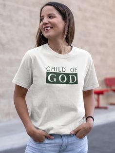 God has given us the biggest privilege to become His children by trusting Him. The Child of God Christian t-shirt symbolizes how special we are and it also encourages the viewers to rely on their faith in God. "For ye are all the children of God by faith in Christ Jesus." Galatians 3:26, KJV • Unisex fit • 100% combed and ring-spun cotton (Heather colors contain polyester) • Pre-shrunk fabric • Side-seamed construction • Shoulder-to-shoulder taping Construction T Shirt Design, Tshirt Design Christian Faith, God T Shirts, Bible Tshirt Designs, Jesus T Shirt, Church Tshirt Designs, Christian T Shirt Ideas, Christian Tshirt Design Ideas, Church Shirt Designs