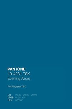 an advertisement for pantone's evening azure