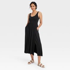 Women's Midi Ballet Dress - A New Day™ Black M Dresses For Europe, Midi Dress Outfit Casual, Black Midi Dress Outfit, Midi Dress Outfit, Maxi Bodycon Dress, Midi Sundress, Midi Shift Dress, Black Tank Dress, Midi Slip Dress