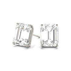 Indulge in luxury and make a statement with our Four Prong Emerald Cut Diamond Stud Earrings. Expertly crafted with lab grown diamonds, these earrings offer unparalleled sparkle and shine. Bring elegance and sophistication to any outfit with the timeless emerald cut design. Elevate your jewelry collection with these must-have earrings! IGI certificates are provided for earrings with a total carat weight of 2.00 and above White Gold Baguette Cut Earrings With Prong Setting, Timeless Emerald Cut Diamond White Earrings, Elegant Platinum Emerald Cut Diamond Earrings, Elegant Emerald Cut Platinum Diamond Earrings, Sterling Silver Earrings With Baguette Cut And Prong Setting, Elegant Emerald Cut Cubic Zirconia Diamond Earrings, Luxury Radiant Cut Cubic Zirconia Diamond Earrings, Elegant Gia Certified Emerald Cut Diamond Earrings, Luxury Radiant Cut Diamond White Earrings