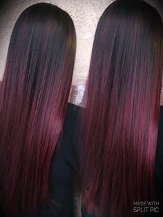 Black And Burgundy Hair Ombre, Red Balayage On Black Hair, Black To Burgundy Ombre, Pelo Color Vino, Red Balayage Hair, Wine Hair, Ombre Hair Blonde, Hair Color Burgundy