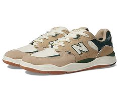 New Balance Numeric 1010 - Tiago Lemos - Shoes : Tan/Green : A touch of nostalgia with all the tech you need, the New Balance Numeric 1010 skate shoes are ready to hit the park with a clean, retro silhouette. The New Balance Numeric 1010 features a leather and textile upper, lace-up closure, rounded-toe silhouette, cushioned heel, and brand logo at sides. Tiago Lemos pro model. Textile lining. Skateboard shoes in a '90s-inspired silhouette with modern performance. Lightly padded insole. Suede an Retro Skate Shoes With Laces, Retro Skate Shoes With Boost Midsole, Retro Skate Shoes With Boost Midsole For Skateboarding, Retro Skate Shoes For Skateboarding, Retro Leather Skate Shoes With Laces, New Balance Numeric, Skateboard Shoes, Green A, 90s Inspired