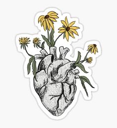 a drawing of a heart and flowers sticker