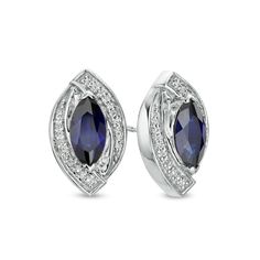 Elevate your attire with these marquise-shaped bright blue and shimmering white lab-created sapphire frame stud earrings. Fashioned in sterling silver Each earring features an 8.0 x 4.0mm marquise-cut blue lab-created sapphire. Dainty white lab-created sapphires glisten along the bypassing frame for a touch of sparkle. These post earrings secure comfortably with friction backs. Blue Marquise Earrings For Anniversary, Sterling Silver Marquise Cut Earrings, Marquise Sterling Silver Diamond Earrings, Marquise Diamond Earrings In Sterling Silver, Sterling Silver Marquise Diamond Earrings For Anniversary, Marquise Sapphire Jewelry For Formal Occasions, Formal Marquise Sapphire Jewelry, Sterling Silver Marquise Cut Diamond Earrings For Formal Occasions, Marquise Cut Sterling Silver Diamond Earrings For Formal Occasions