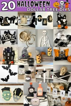 there are many halloween decorations on the shelves