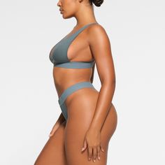 This high-cut sporty thong feels as wonderful as it looks in breathable stretch-cotton—an everyday staple that is sure to be a go-to. | SKIMS Thong | Blue | Cotton Rib Wide Waistband, High Cut, Dresses Xs, Stretch Cotton, Heather Grey, Editorial, Perfect Fit, Sleek, How To Wear