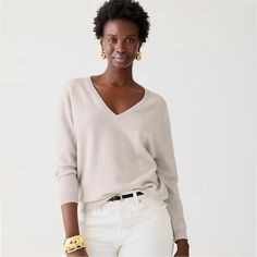 Brand New With Tags J. Crew Cashmere Relaxed V-Neck Sweater, Size Small Hthr Fog (Light Grey) Relaxed Fit. Fits Slightly Big. Hits Slightly Below Hip. Ba394 Silver V-neck Top For Fall, Fall Season Silver V-neck Top, Pink Cashmere Sweater, Sleeveless Sweater Vest, Henley Sweater, Linen Sweater, Billabong Women, Argyle Sweater, Purple Sweater