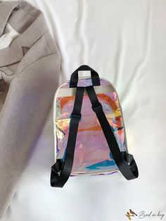 BirdinBag - Holographic Clear Bag with Front Pocket, Functional Backpack Trendy Softback Bags For Students, Trendy Rectangular Backpack For Students, Trendy Rectangular Student Backpack, Trendy Tote-style Backpack For School, Trendy School Tote Backpack, Trendy Backpack For Students, Trendy Student Backpack, Multicolor Large Capacity Backpack For Students, Trendy School Bag With Softback