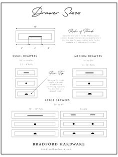 Drawer sizes for cabinet hardware knobs and pull handle positioning Choosing Cabinet Hardware, Cabinet Hardware Placement, Dreamy Interior, Kitchen Cabinets Knobs And Pulls, Kitchen Knobs And Pulls, Kitchen Drawer Handles, Kitchen Drawer Pulls, Kitchen Cabinet Drawers, Kitchen Knobs