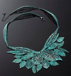 green blue necklace statment necklace Leaf Woodland Jewelry, Patina Color, Lace Necklace, Metal Lace, Paper Jewelry, Leaf Necklace, Blue Necklace, Green Necklace, Neck Lace