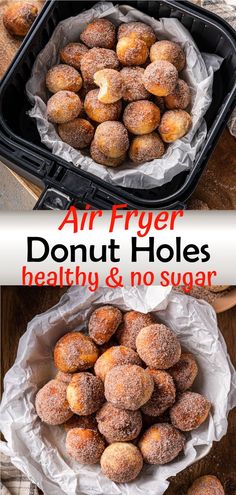 Air Fryer Donut Holes with cinnamon sugar - protein-packed healthy treats with no sugar Air Fryer Donut Holes, Air Fry Donuts, Air Fryer Recipes Dessert, Healthy Air Fryer, Healthy Donuts, Air Fryer Oven Recipes, Air Fry Recipes, Donut Holes, Air Fryer Dinner Recipes