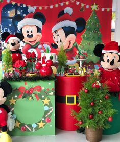 mickey and minnie mouse christmas decorations on display