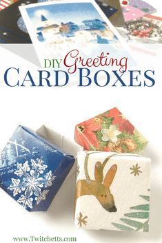 some cards and boxes with the words diy greeting card boxes