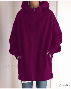 Lasaky - Premium Customizable Hooded Zip-Up Sweatshirt with Extended Length and Luxurious Fleece Lining Winter Pullover, Hoodie Coat, Estilo Chic, Loose Outfit, Persona 5, Collar Top, Turtle Neck Top, Aaliyah, Long Hoodie