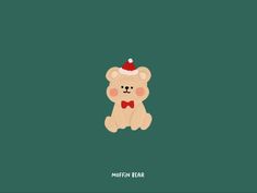 a teddy bear with a santa hat on it's head sitting in front of a green background