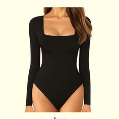 Offers Welcomed Very Cute! Light, Soft Material Can Be Dressed Up Or Down!!! Black Long Sleeve Solid Color Bodysuit, Trendy Solid Color Bodysuit For Night Out, Fitted Black Trendy Bodysuit, Black Fitted Trendy Bodysuit, Trendy Fitted Black Bodysuit, Black Stretch One-piece Top, Black Casual One-piece Bodysuit, Casual Black One-piece Bodysuit, Trendy Black One-piece Bodysuit