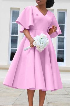 Vestidos Color Rosa, Office Dresses For Women, Womens Fashion Casual Summer, Dress Sleeve Styles, Ruffles Fashion, High Waist Fashion, Large Dress, Pleated Midi Dress, Flutter Sleeve Dress