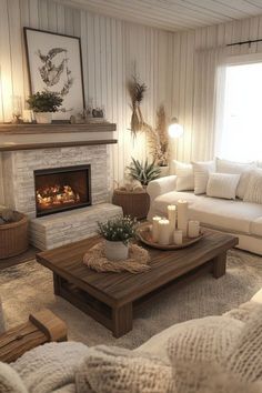 a living room filled with furniture and a fire place