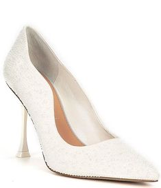 Gianni Bini Bridal Collection TheaThree Pearl Scalloped Pointed Toe Pumps | Dillard's Rhinestone Decal, Satin Wedding Shoes, Bridal Pumps, Pearl Shoes, Satin Pumps, Pointed Heels, Wedding Heels, Pointed Toe Shoes