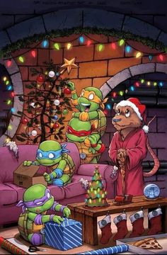 the teenage mutant turtles are dressed up for christmas