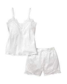 Petite Plume Mulberry Silk White Lace Cami Shorts Set School Dr, White Lace Cami, Silk Pjs, Dr Closet, Swimsuit Cover Up Dress, White Pajamas, Cute Pjs, Exchange Student, Garden Party Dress