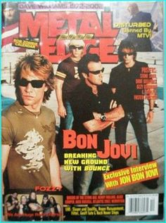 the cover of metal edge magazine with an image of bon jovi and other band members